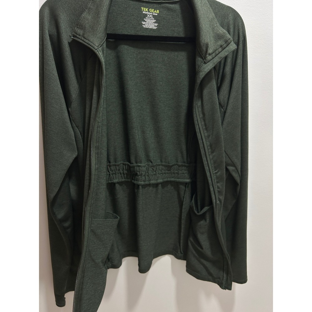 Tek Gear Womens XXL Olive Green Full Zip Workout Jacket Cinched Waist Reflective - Picture 11 of 11